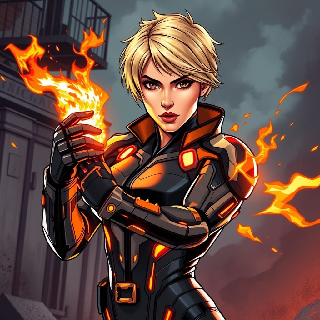 Fiery Warrior Unleashes Blazing Fury in Gritty Urban Combat