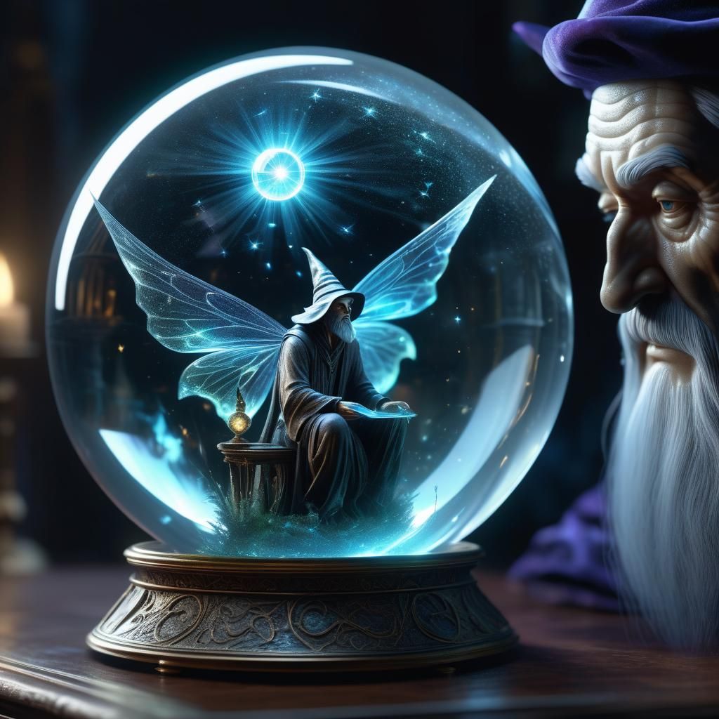 a wizard looking into a magical glass globe