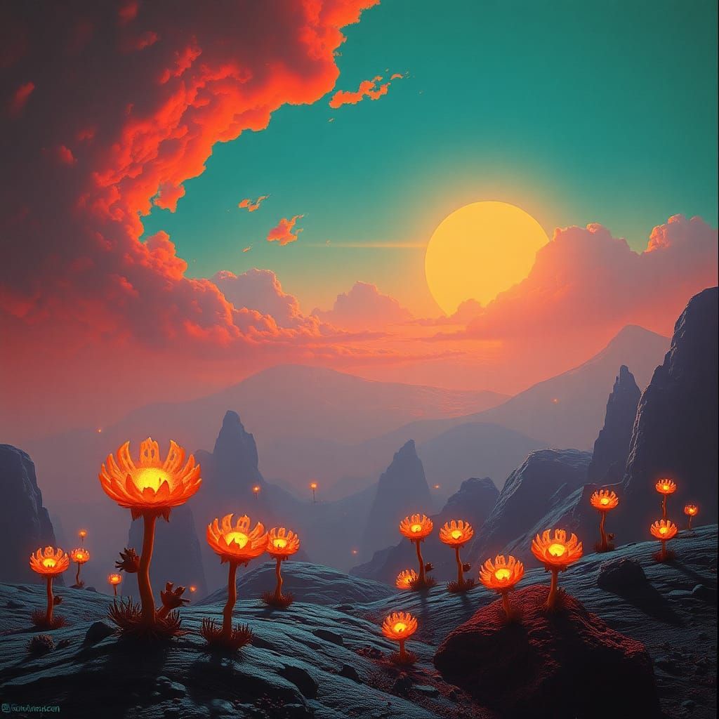 Mystical Alien Planet with Glowing Flora
