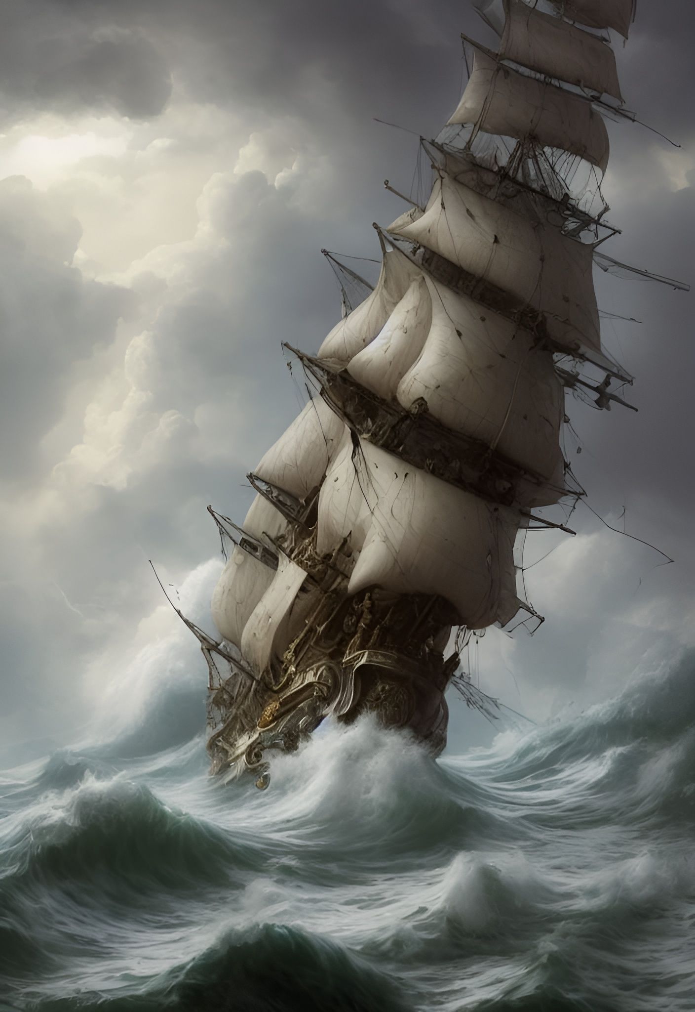 Stormy Seas: Pirate Ship Digital Illustration