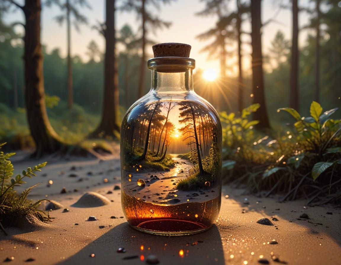 Sunset in a Bottle: Vibrant Oil Painting Style Forest Scene