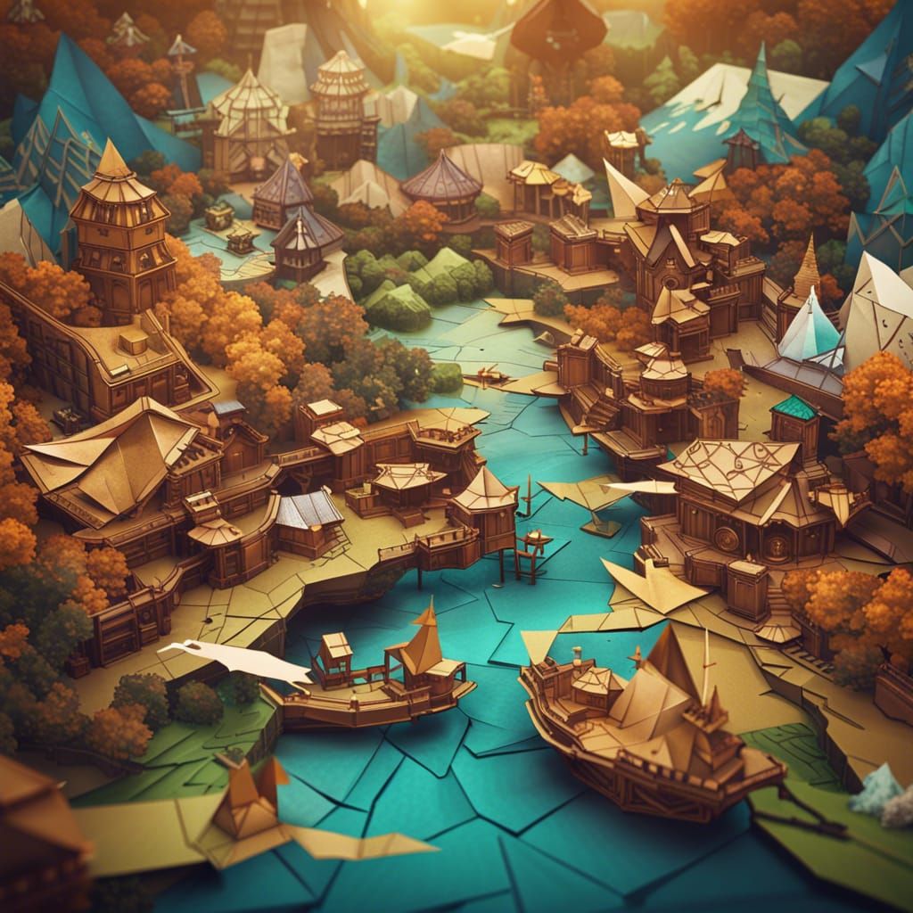 Steampunk Fontaine Region in Origami Papercraft