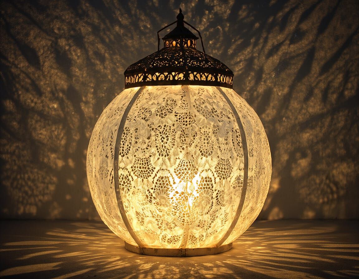 Glowing Ice on Fire Antique Lace Lantern in Mirrored Outdoor Funhouse