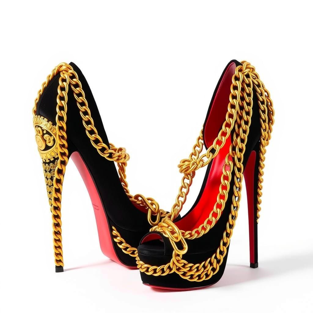 Black Platform Heels with Golden Chains