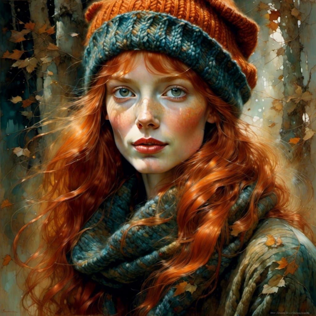 Glamorous Redhead Portrait in Knit Hat