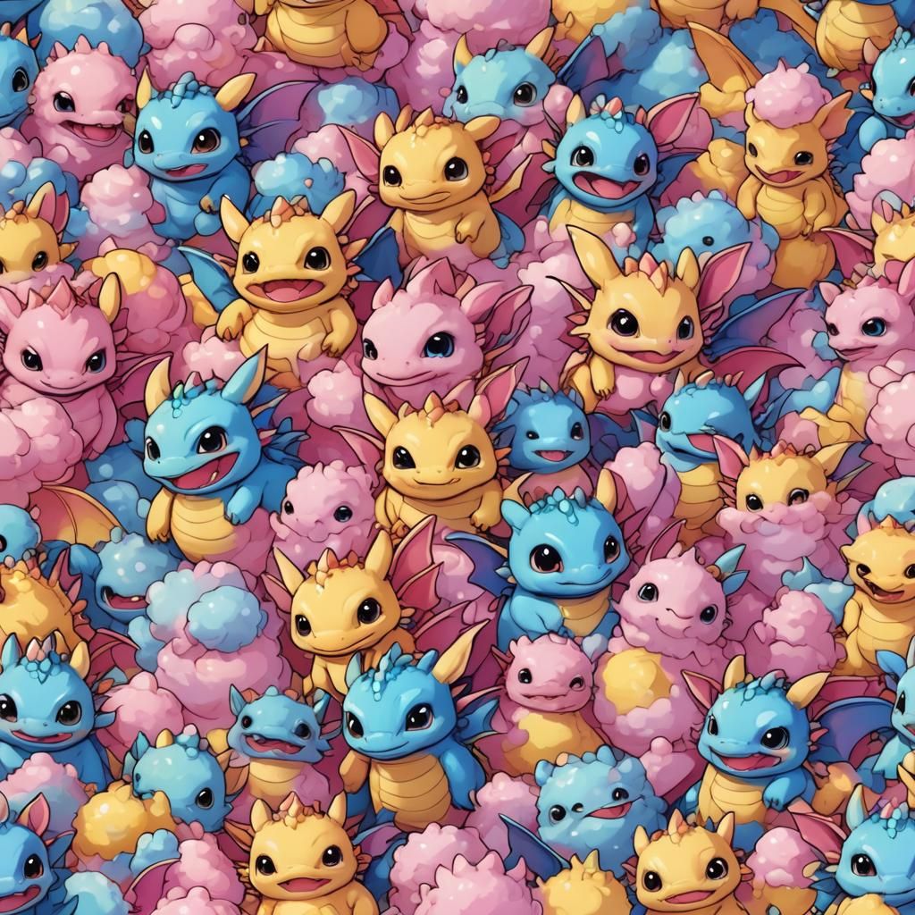 Cute Anime Baby Dragons Pileup in Whimsical Style