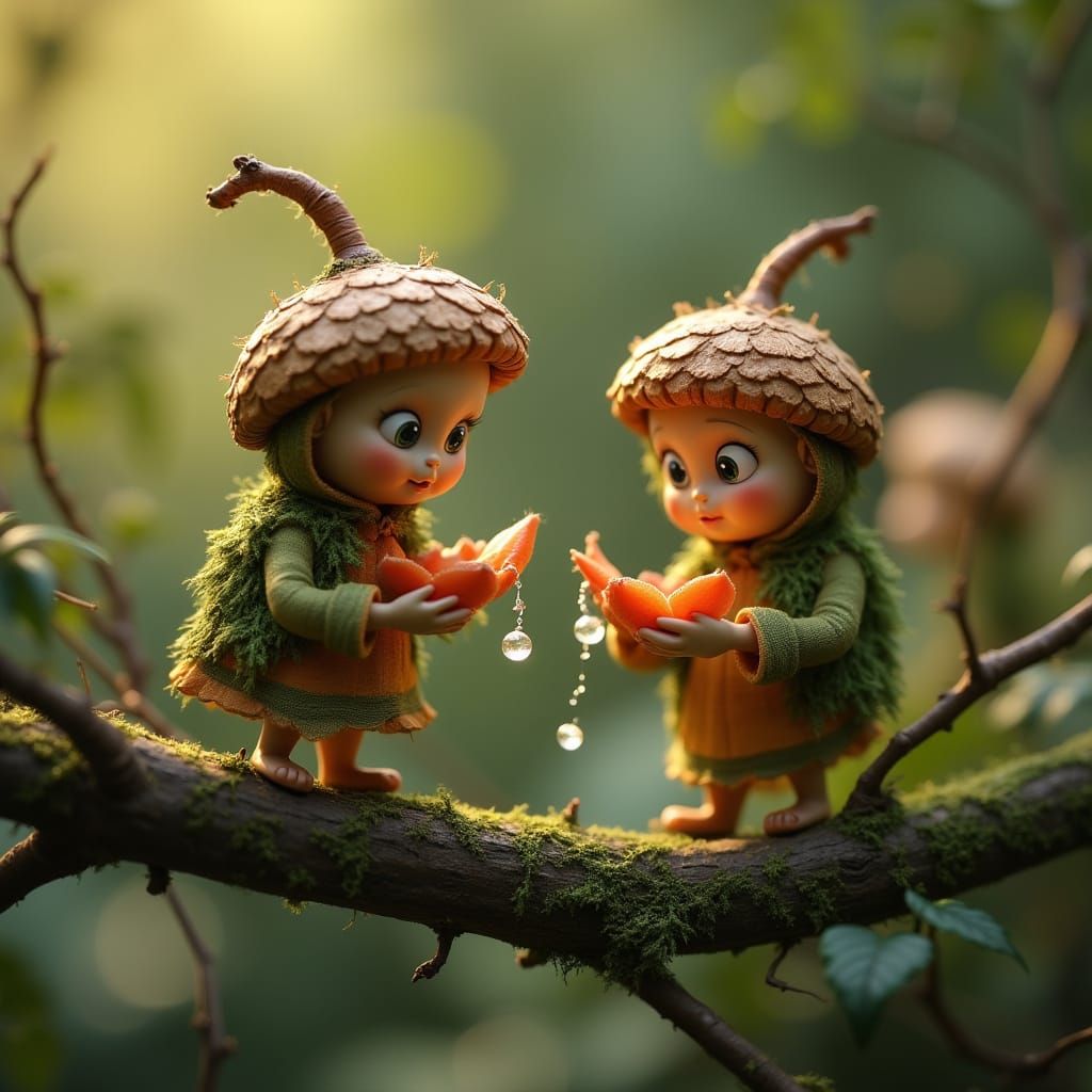 Fantastical Acorn Folk in Vibrant Forest