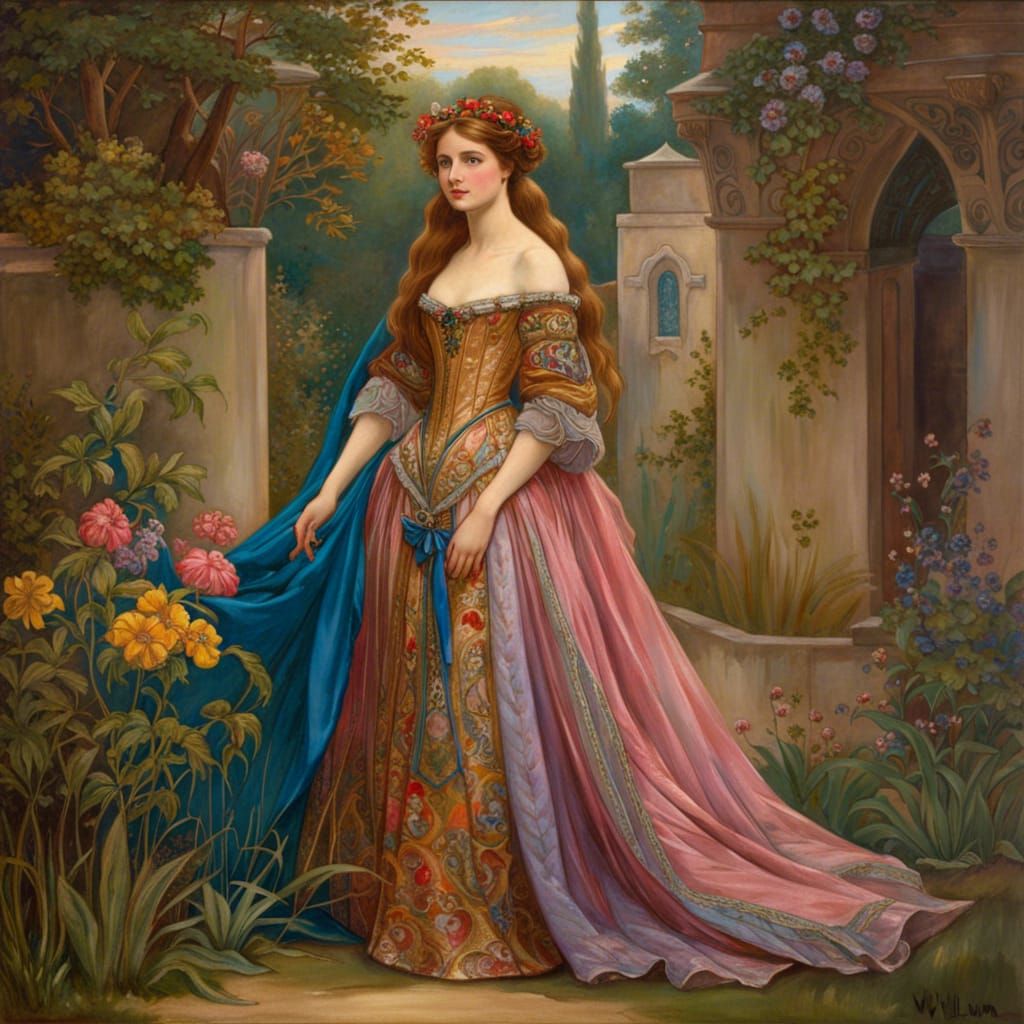 Medieval Maiden in Ballgown: Waterhouse-Style Portrait