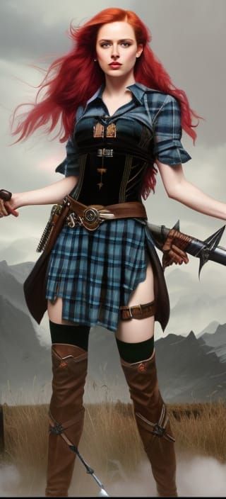 Scottish Warrior Woman Portrait in Hyperdetailed Style
