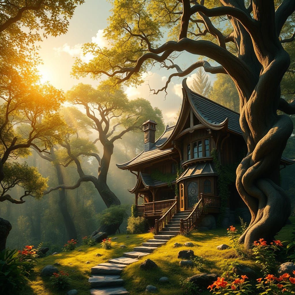 Surreal Forest House Basks in Golden Light