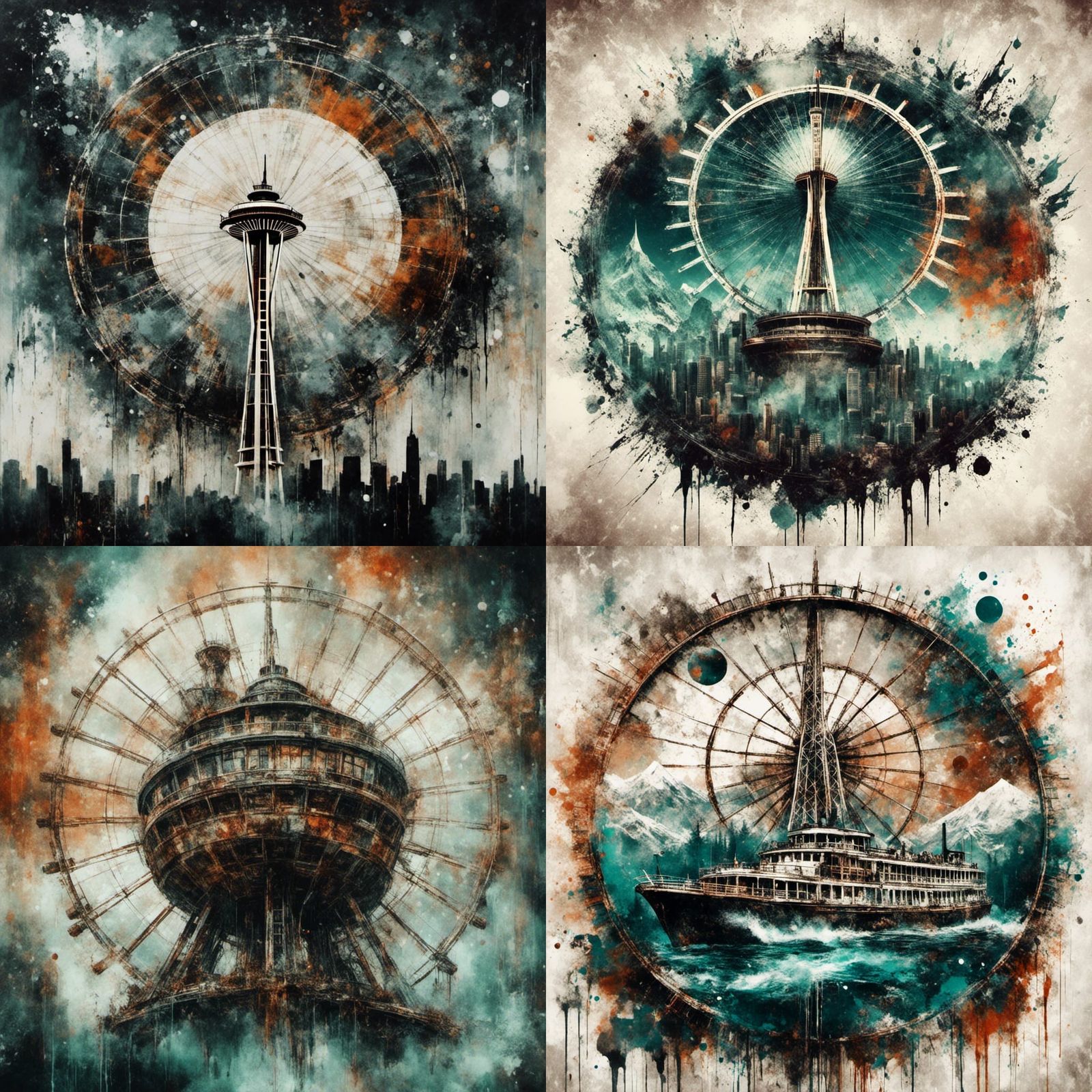 Stylized Seattle Cityscape with Mountain View