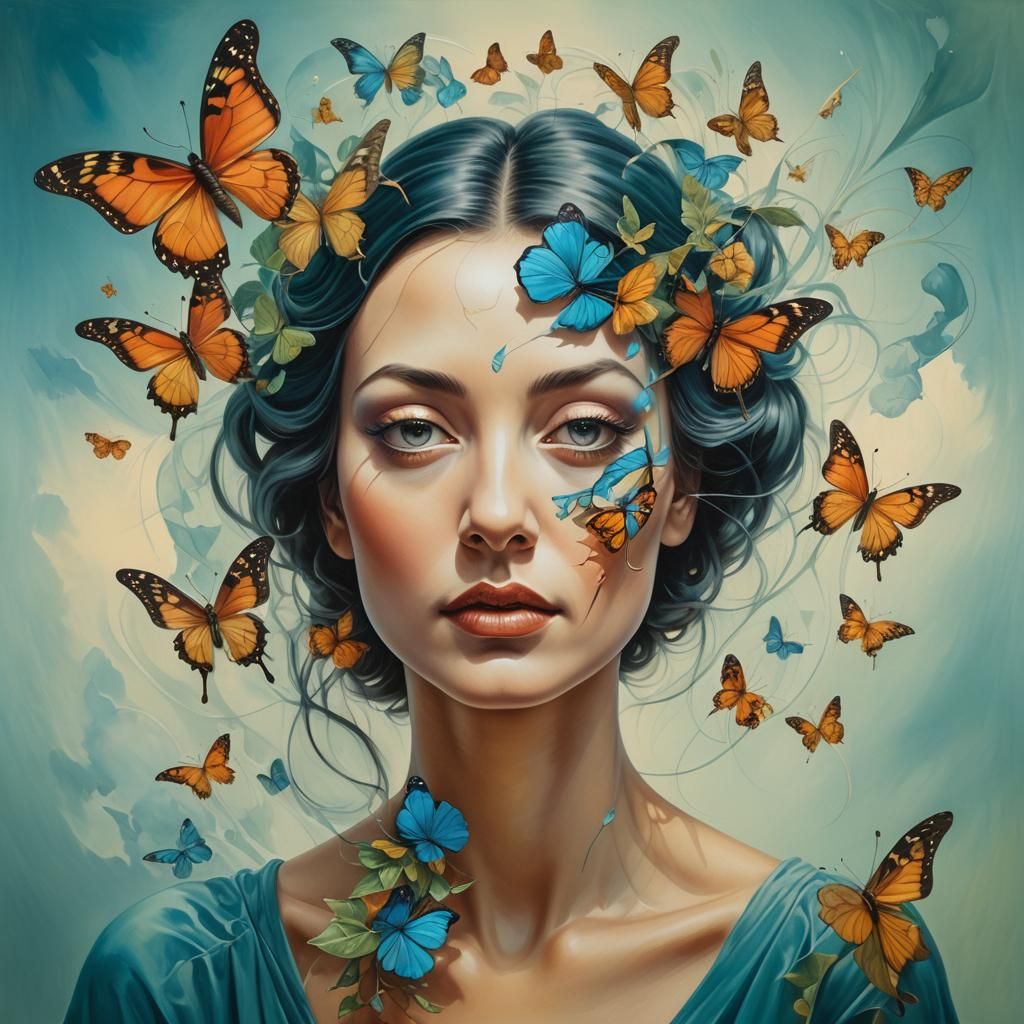 Surreal Butterfly Woman: Vladimir Kush Style Portrait