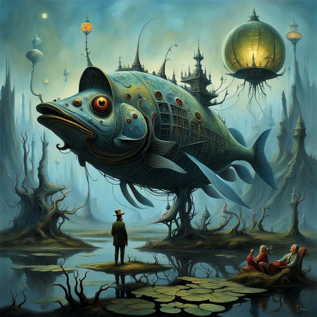 Surreal Fish-Human Hybrid on Alien Planet
