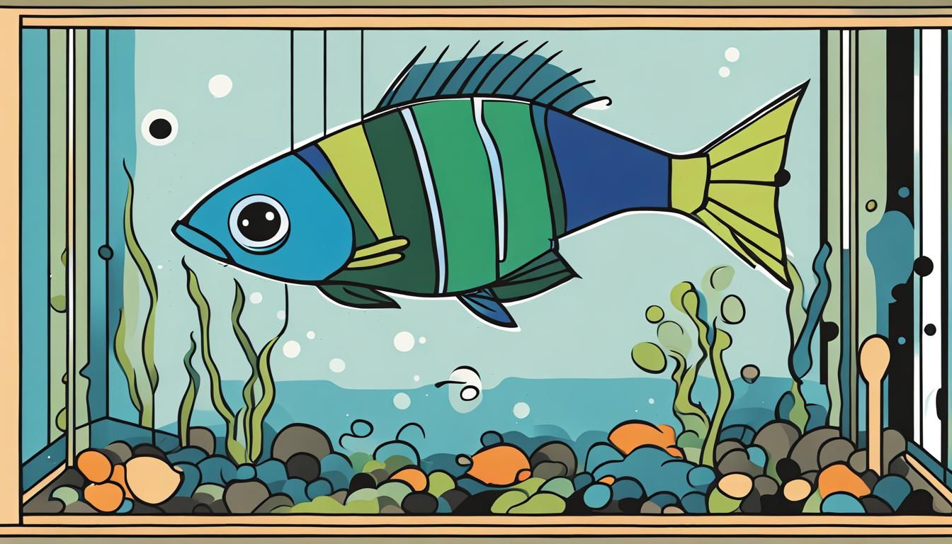 Bauhaus-Style Cartoon Fish in Tank