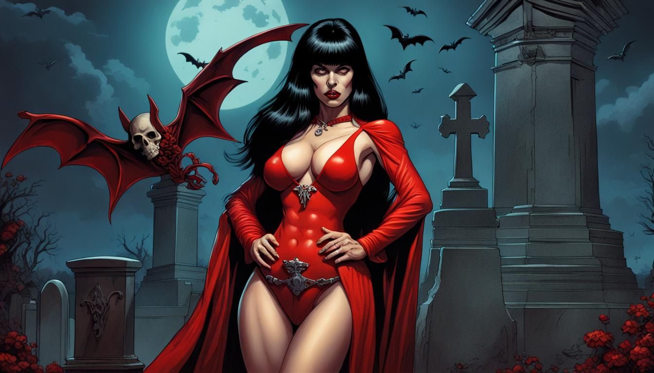 Vampirella with Skull in Comic Book Art Style