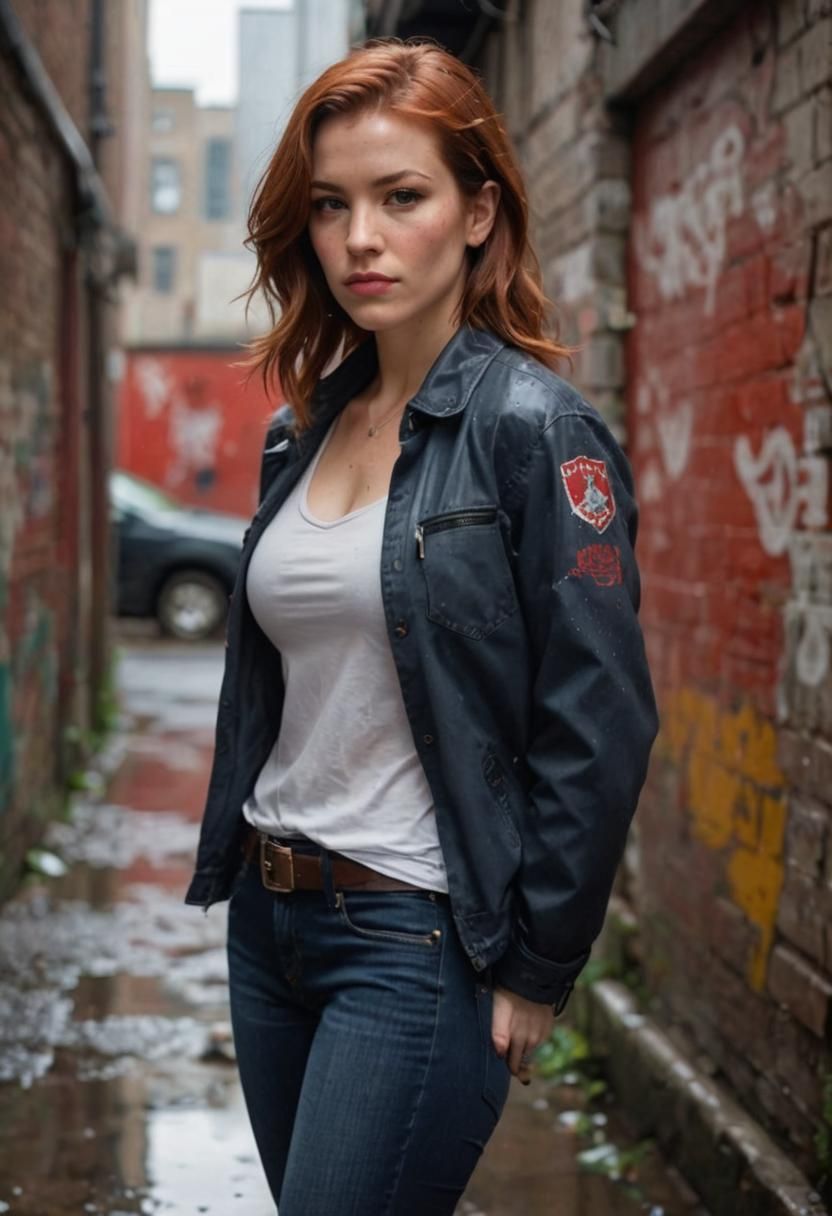 Detective Gazes at Graffiti in Rainy Alley