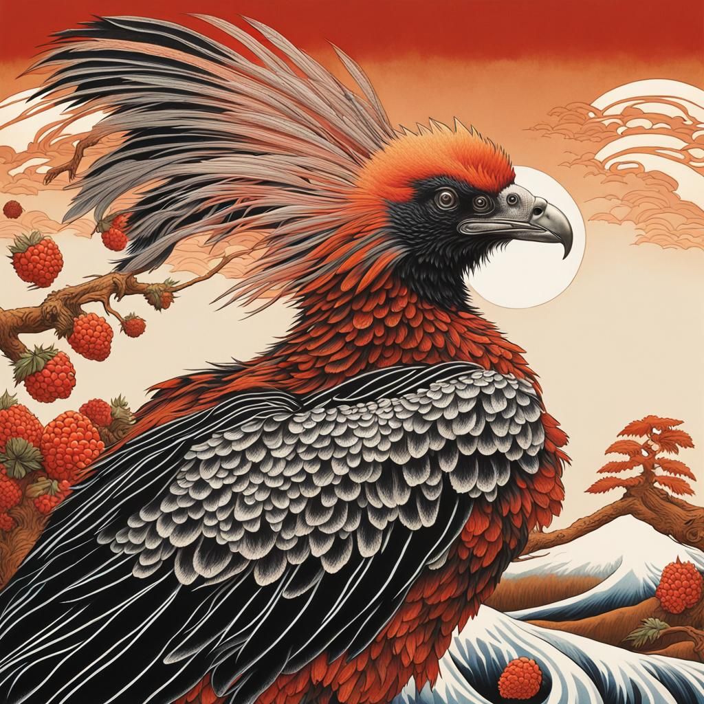 Regal Bearded Vulture Album Cover in Hokusai Style