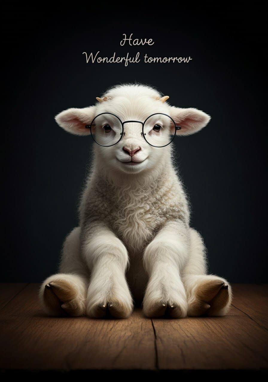 Baby Lamb with Glasses Wishes a Wonderful Tomorrow