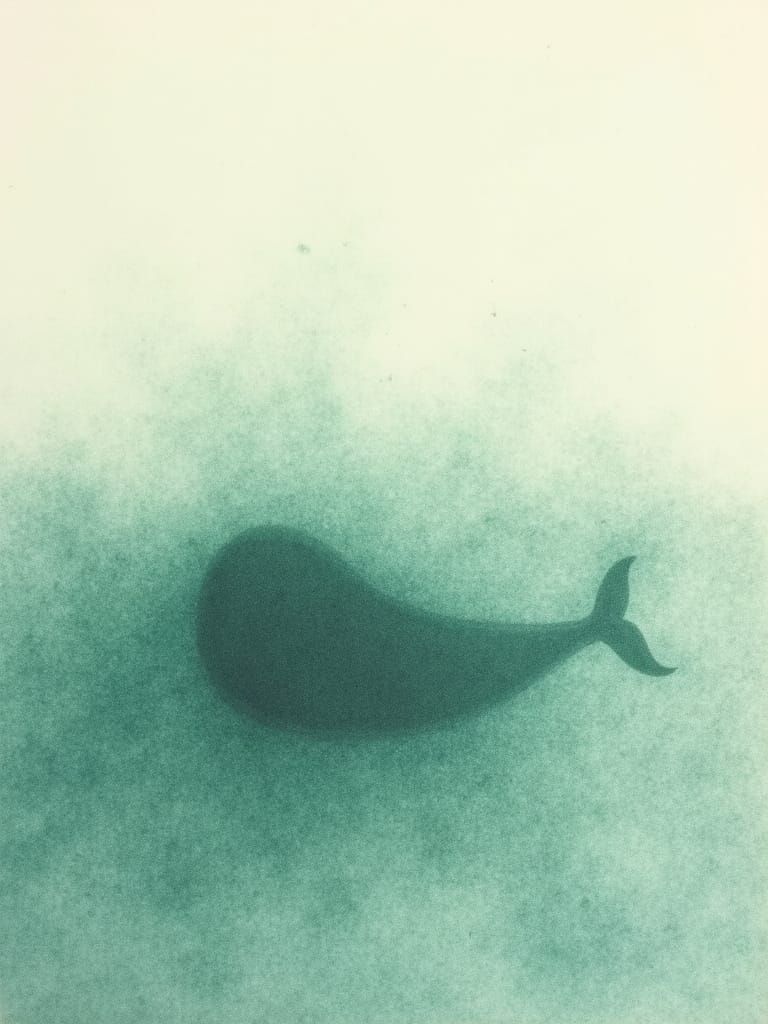 Whale Ghost in Pale Green Sea: Color Pencil Art