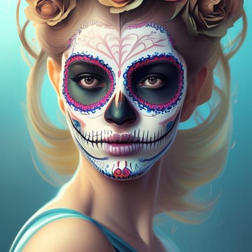 Detailed Sugar Skull Portrait in Art Nouveau Style