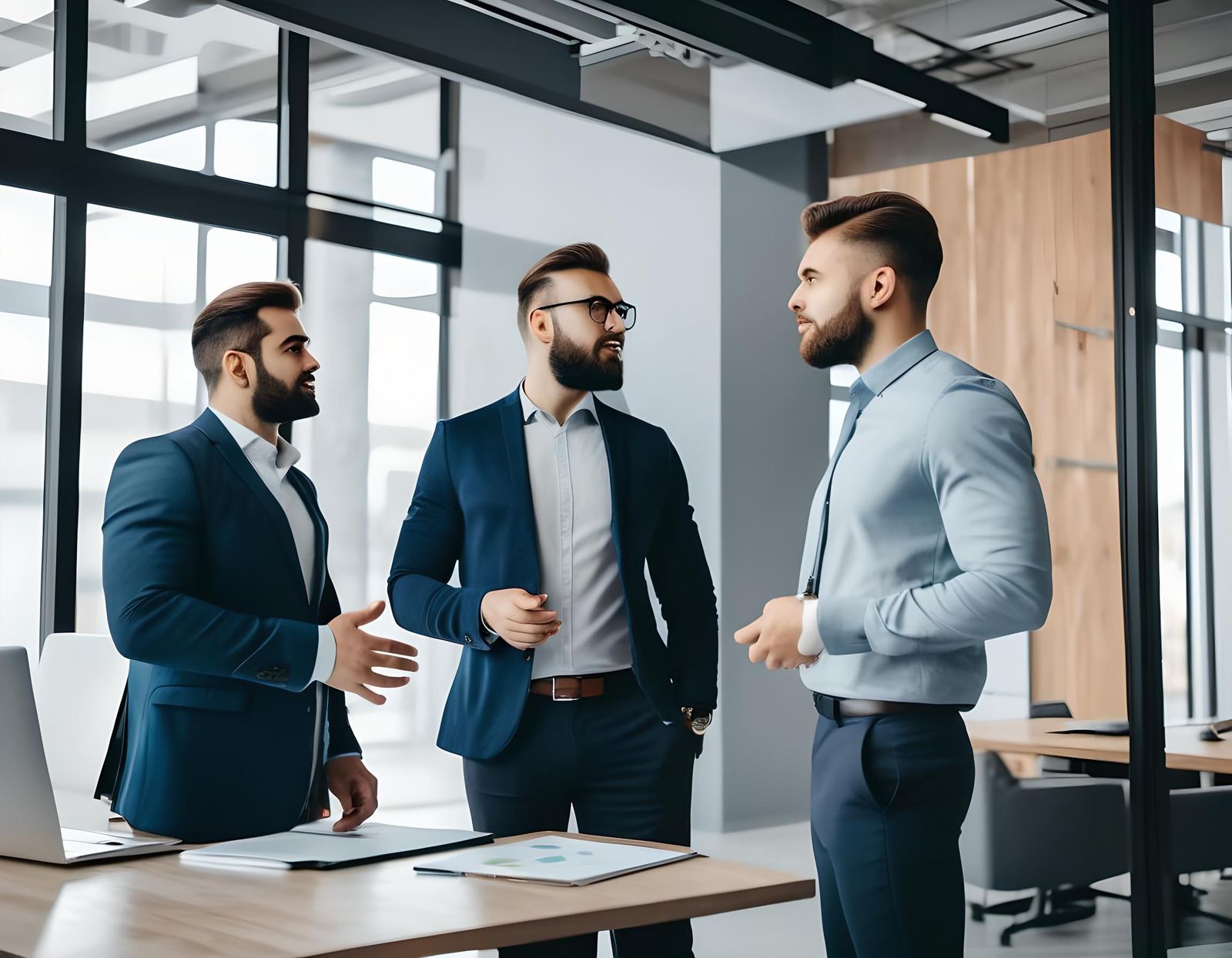 Businessmen Discussing Strategy in Modern Office