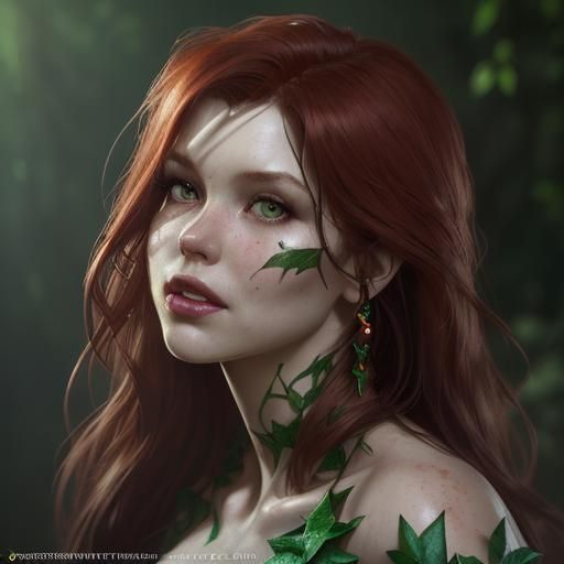 Passionate Kiss: Poison Ivy in Hyperdetailed Portrait