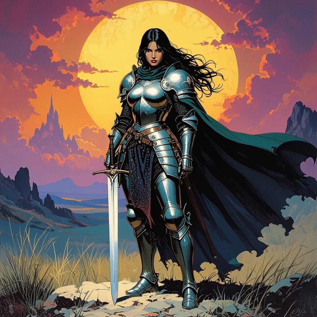 Lone Knight in Mystical Landscape, Fantasy Art