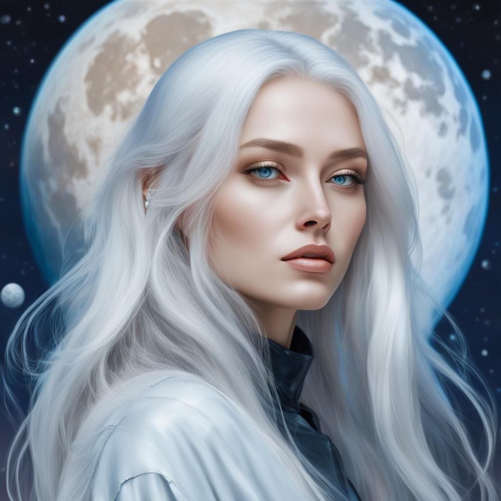 Hyperrealistic Portrait of a Girl on a Moon Planet