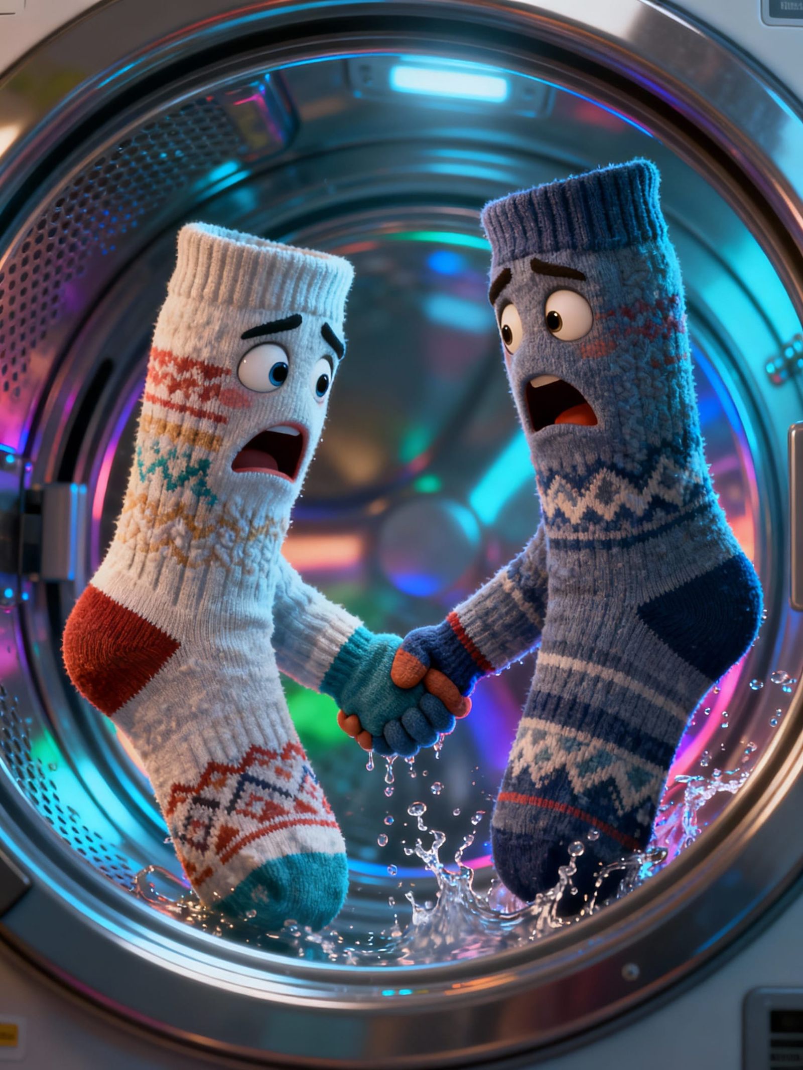 Frightened Socks in Washing Machine, Hyperrealistic Splash A...