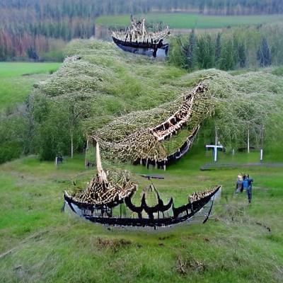 Viking Longship Made of Living Trees and Skulls