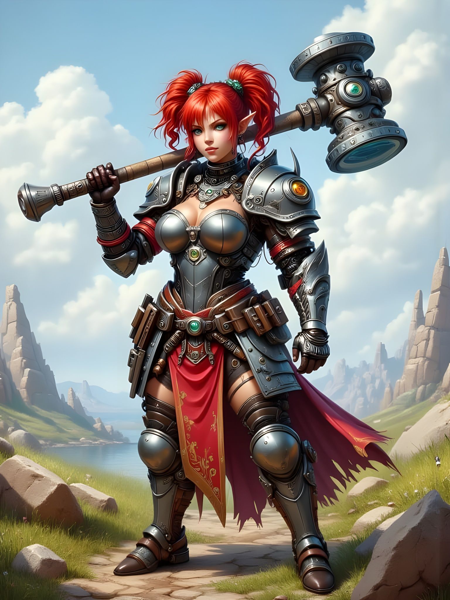 Dwarf Warrior with Warhammer in Fairy Punk Style