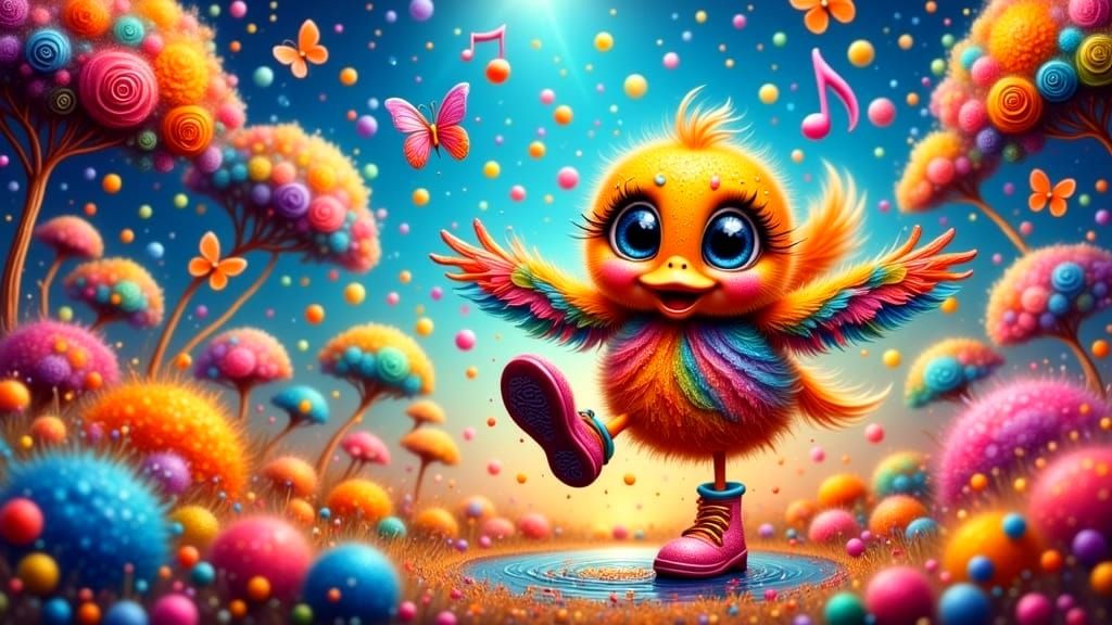 Psychedelic Duckling Dances in a Surreal Festival