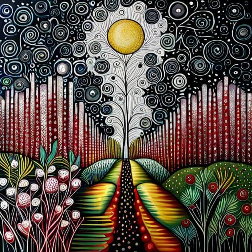 Beautiful Garden in Love Forest, Mixed Media Art