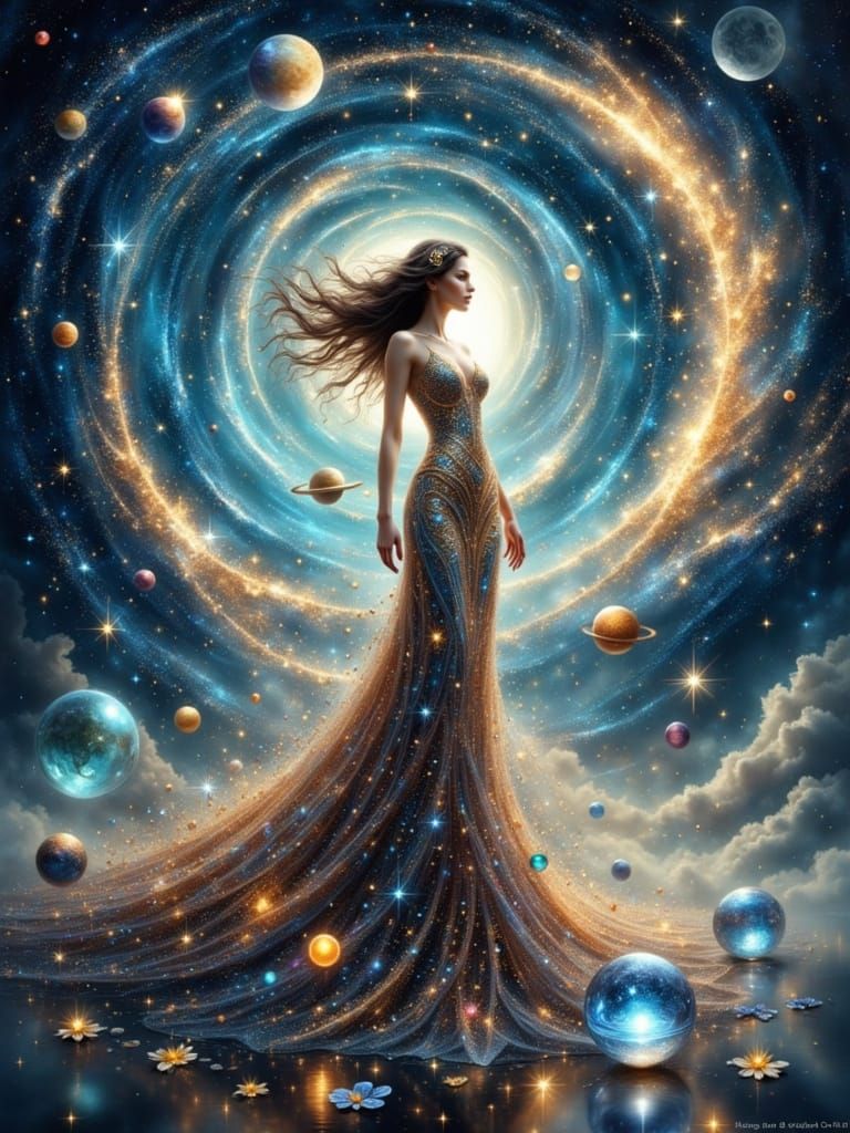 Celestial Goddess Emerges from Galaxy Vortex