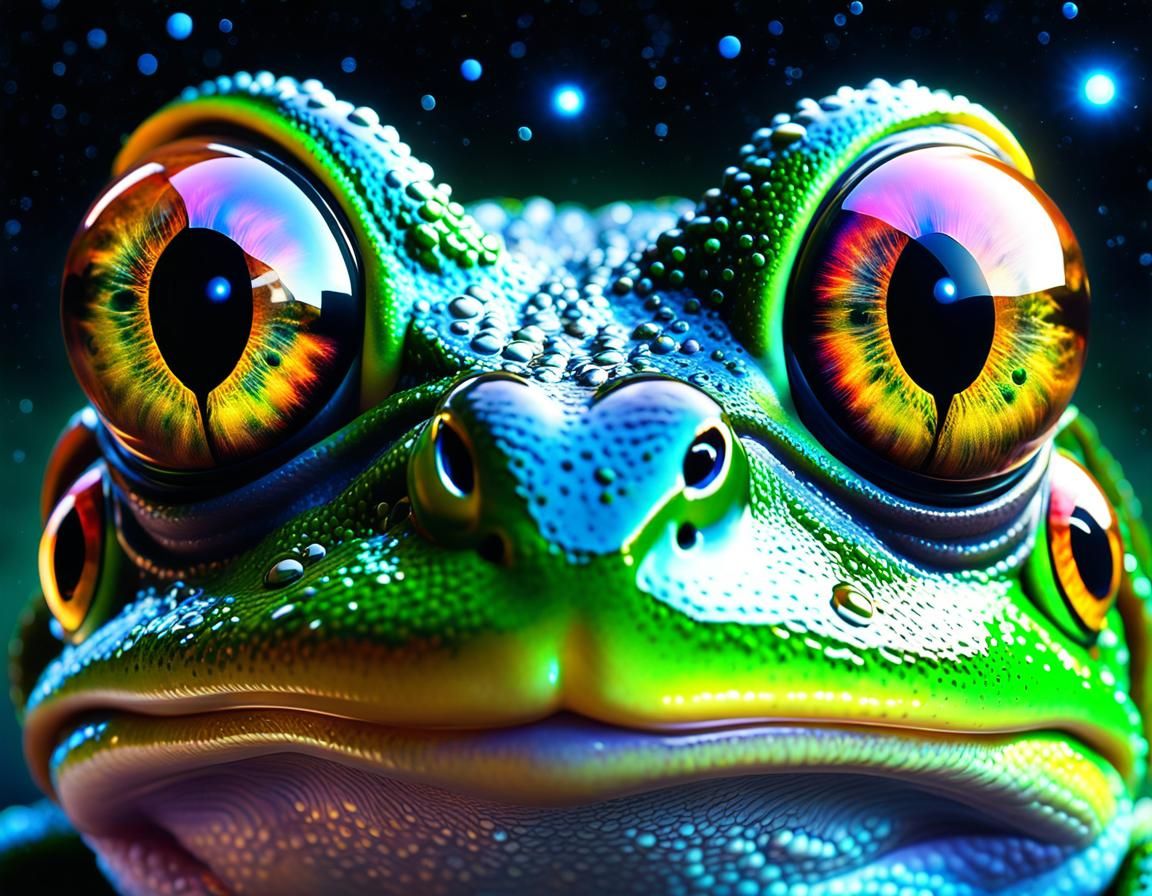 Frog Reflecting Cosmic Collision in Bauhaus Style