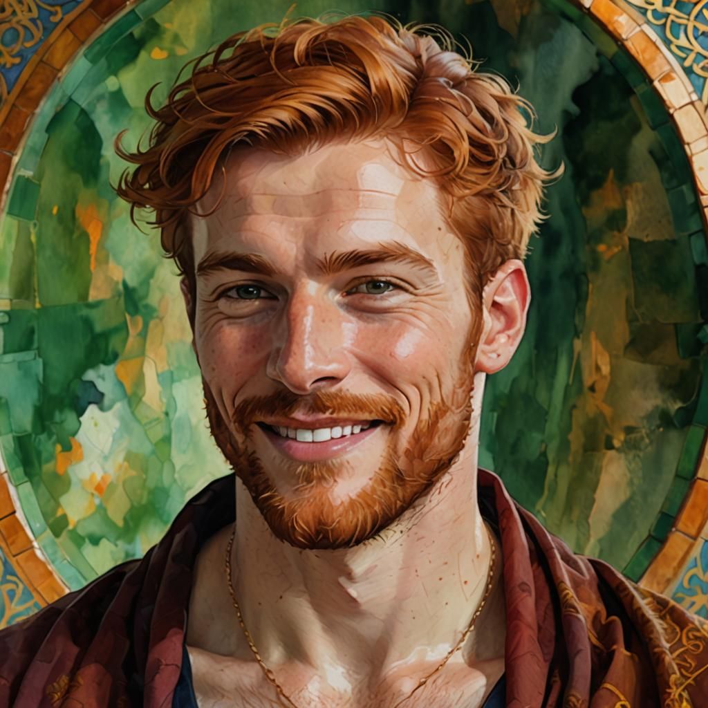 Friendly Irish Man Portrait in Alcohol Ink Style