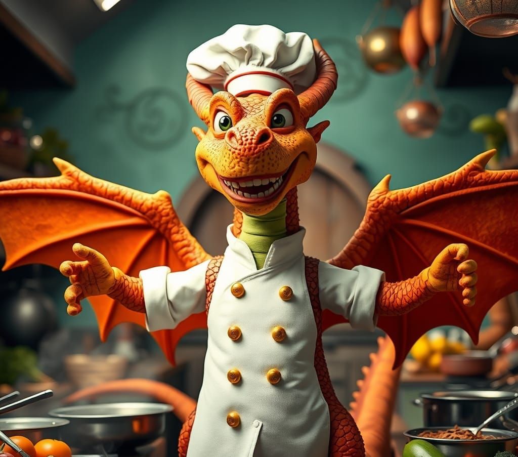 Cute Claymation Dragon Chef Cooking