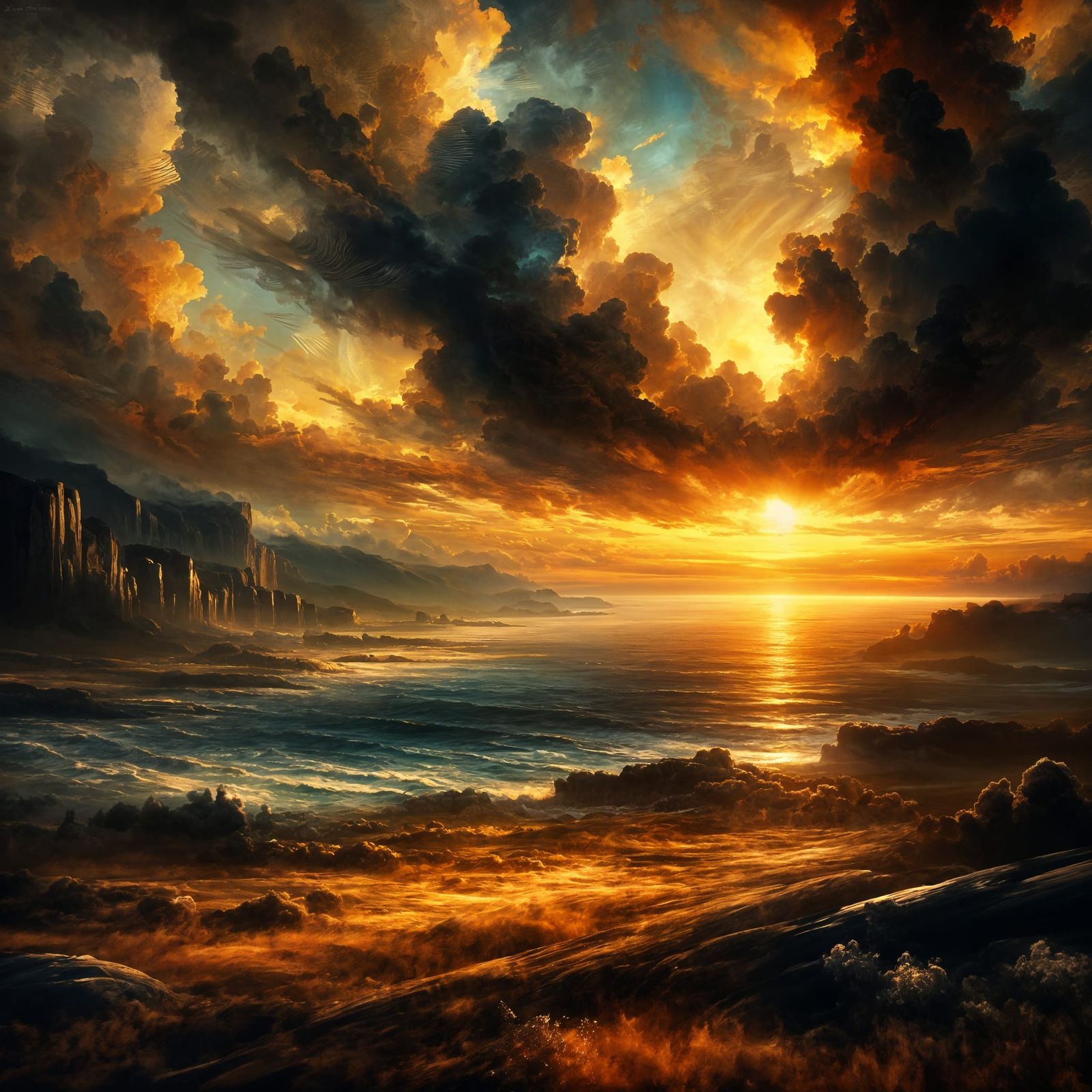 Epic Coastal Sunset Landscape Painting