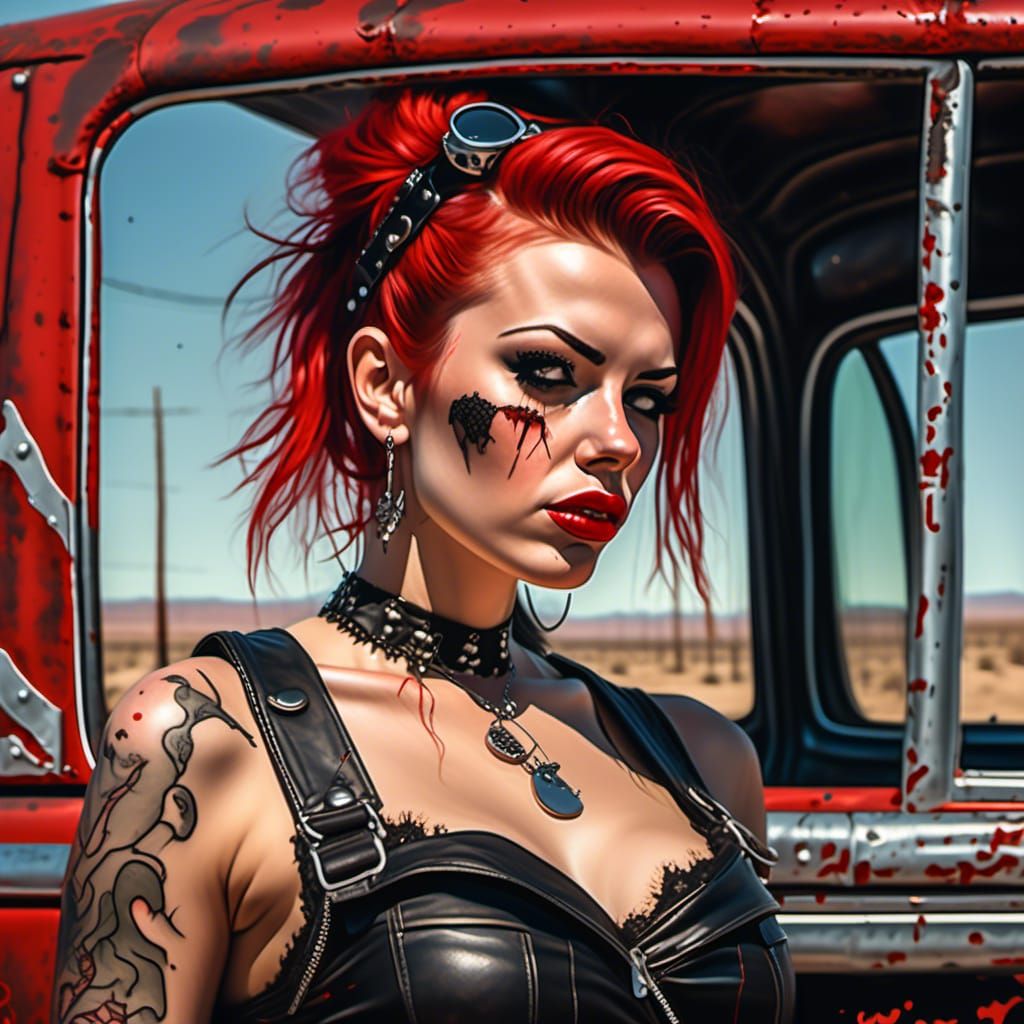 Rockabilly Woman Portrait in Post-Apocalyptic Town