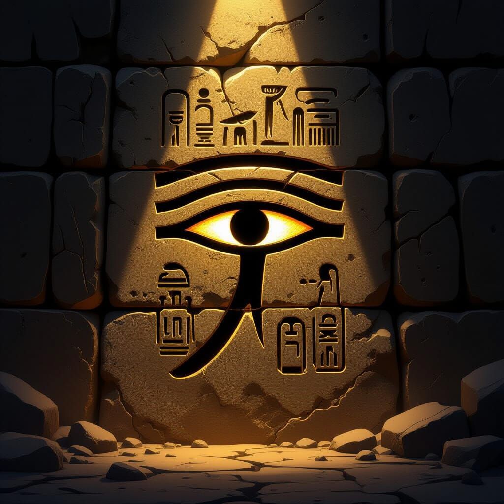 Ancient Egyptian Hieroglyph Glowing on Stone Wall