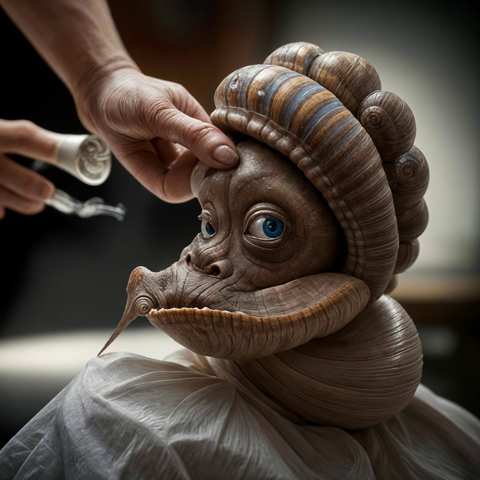 Alien Snail Barber Shop: Hyperrealistic HDR Image