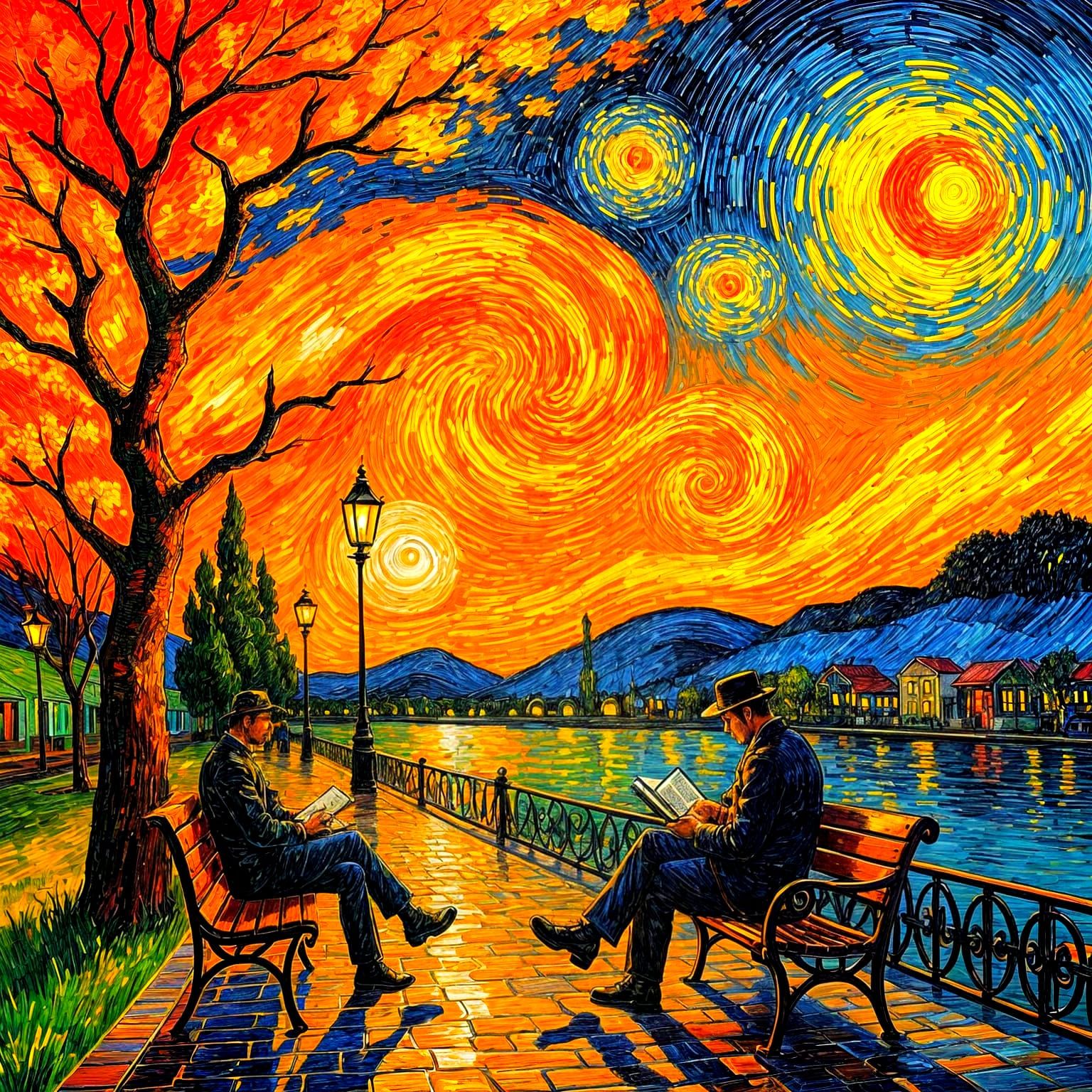 Van Gogh Inspired Sunset in 3D Render Style