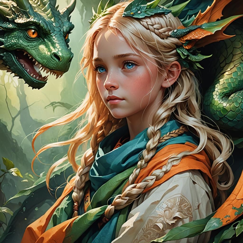 Girl and Dragon in Thomas Schaller Style