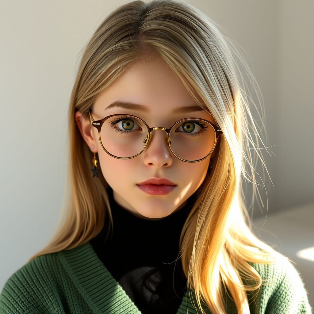 Wholesome Teen Girl with Star-Shaped Earrings in Hyperrealis...