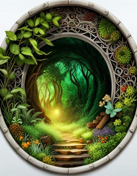 Overgrown Hobbit Window: Detailed Fantasy Concept Art