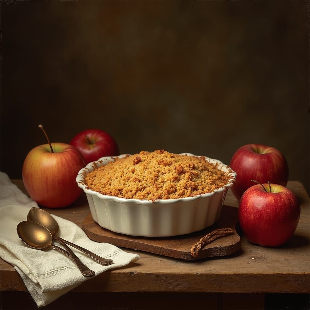 Warm Cozy Apple Crumble Still Life in Earthy Tones