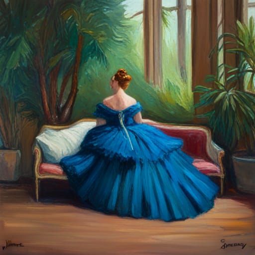 Woman in Blue Ballgown: Oil Painting