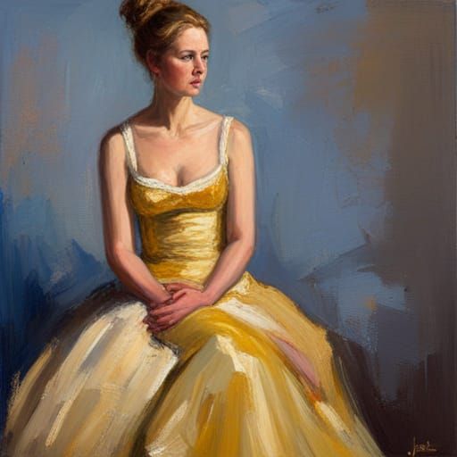 Woman in Yellow Ballgown, Oil Painting