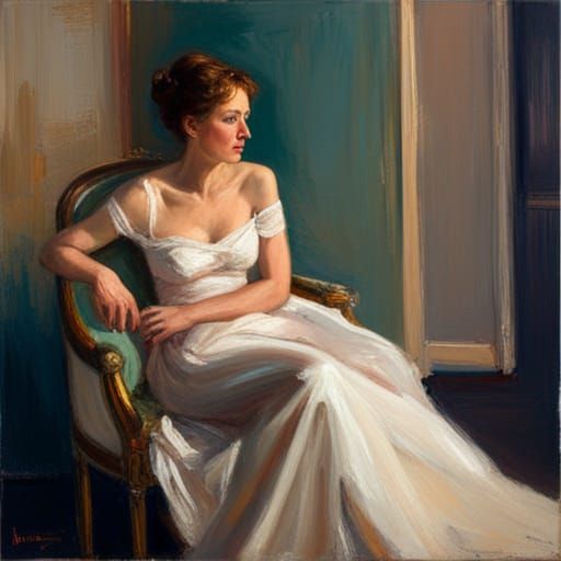 Woman in Ballgown, Oil Painting Style
