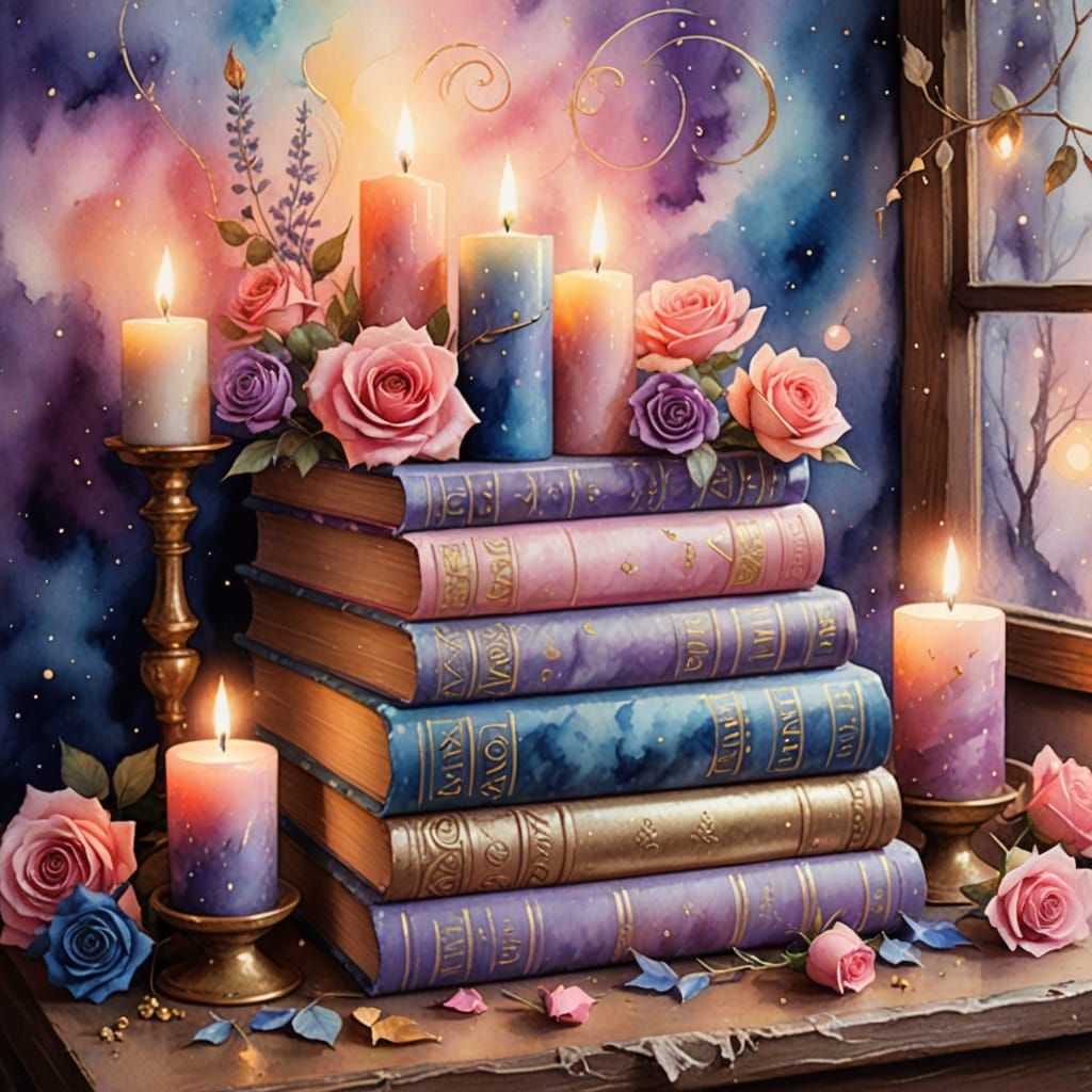 Whimsical Bohemian Bookshelf in Watercolor